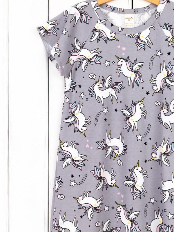 картинка Сорочка для девочки Baby Boom С257/1-И Единороги на сером от магазина детских товаров ALiSa