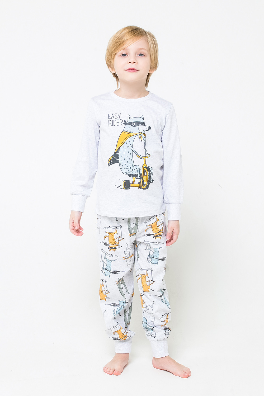картинка Пижама для мальчика Crockid К 1512 светло-серый меланж + медведи и волки на меланже от магазина детских товаров ALiSa
