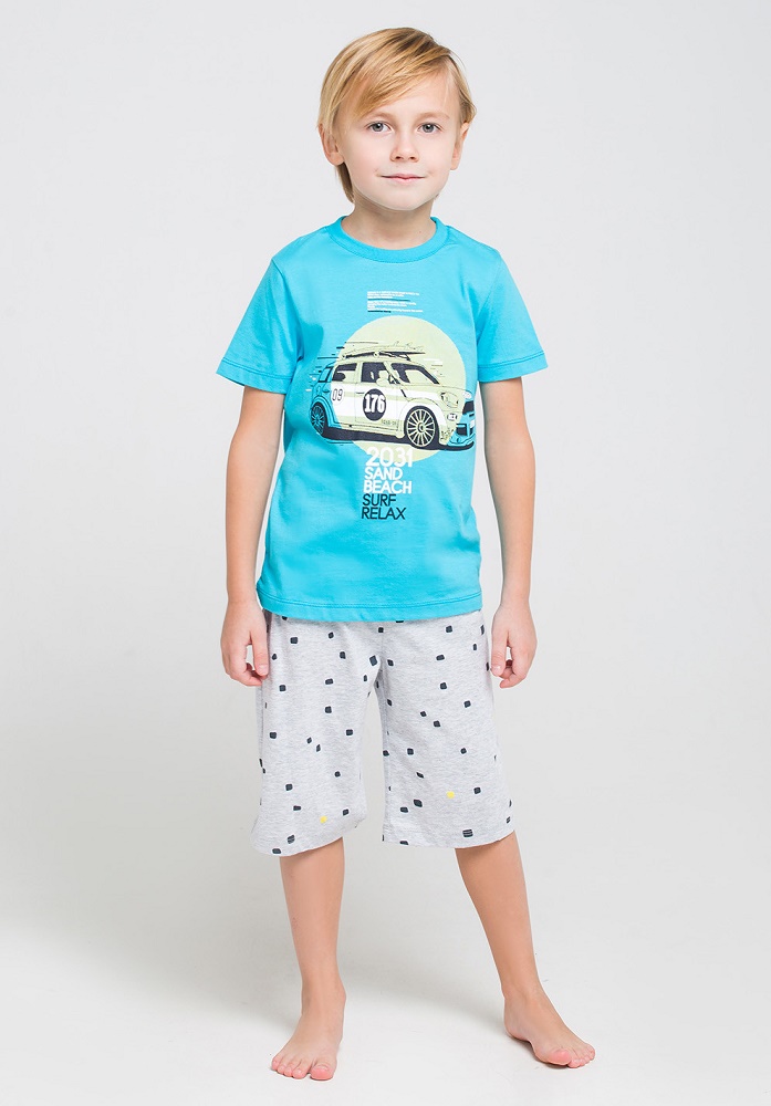 картинка Пижама для мальчика Crockid К 1528 голубая бирюза + квадратики от магазина детских товаров ALiSa