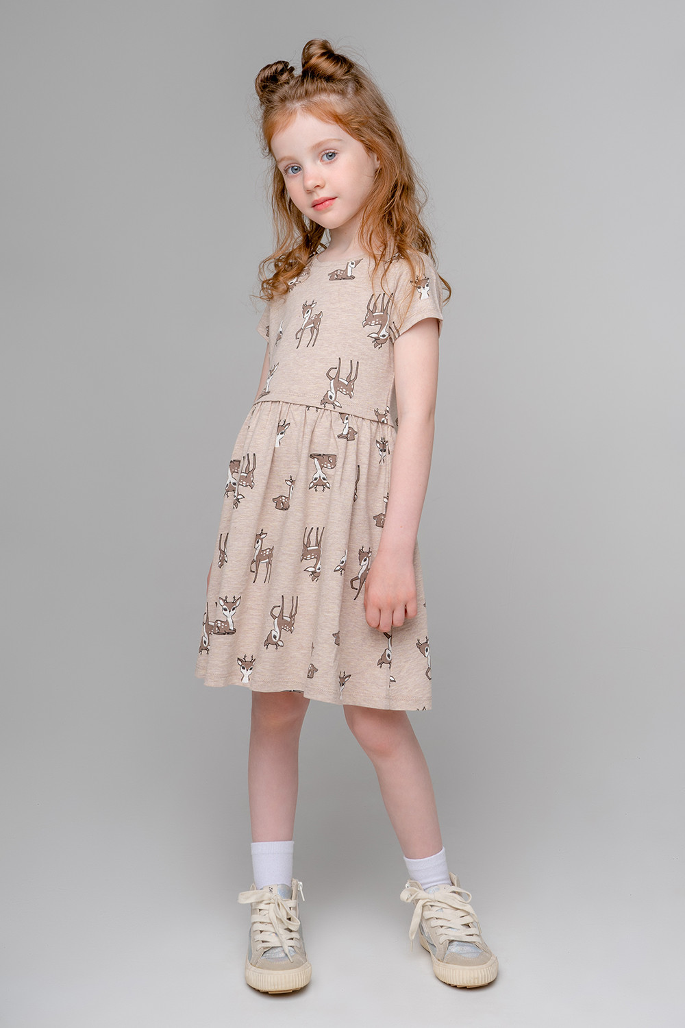 картинка Платье для девочки Crockid КР 5776 бежевый меланж, оленята к353 от магазина детских товаров ALiSa