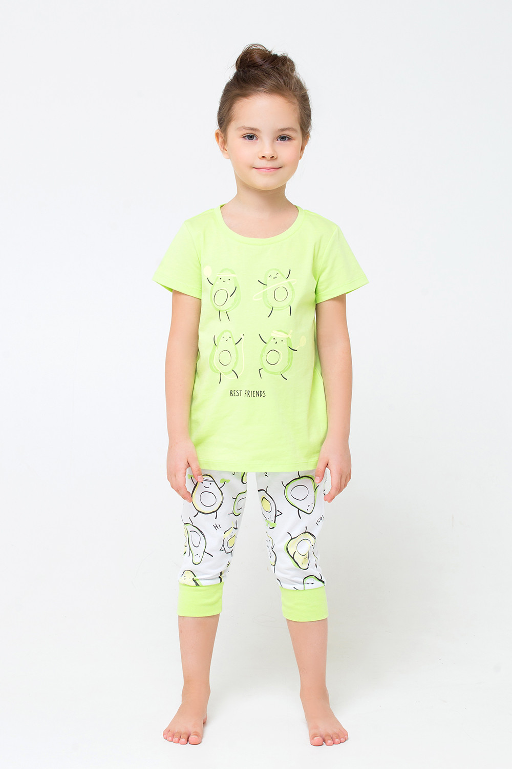 картинка Пижама для девочки Crockid К 1536 ярко-зеленый + авокадо на белом от магазина детских товаров ALiSa