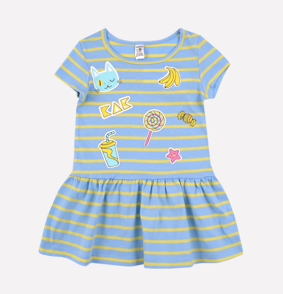 картинка Платье для девочки Crockid К 5490 светло-желтый, голубой полоска от магазина детских товаров ALiSa