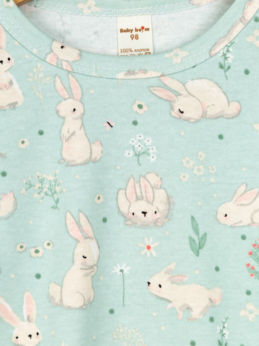 картинка Пижама для девочки Baby Boom КС19/1-И Зайцы на мяте + розовая пудра от магазина детских товаров ALiSa