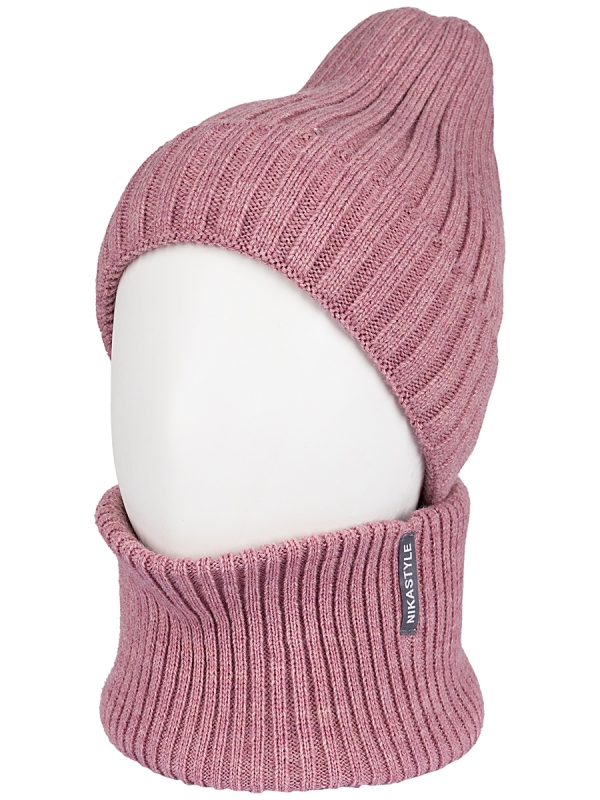 картинка Комплект шапка снуд для девочки NIKASTYLE 12з16424 Сухая роза от магазина детских товаров ALiSa