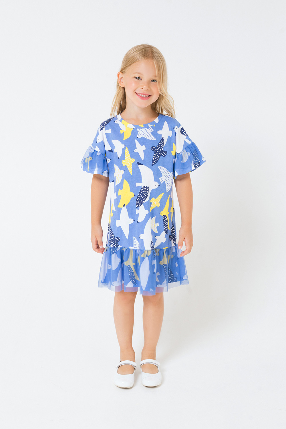 картинка Платье для девочки Crockid КР 5585 голубой сапфир, белые чайки к247 от магазина детских товаров ALiSa