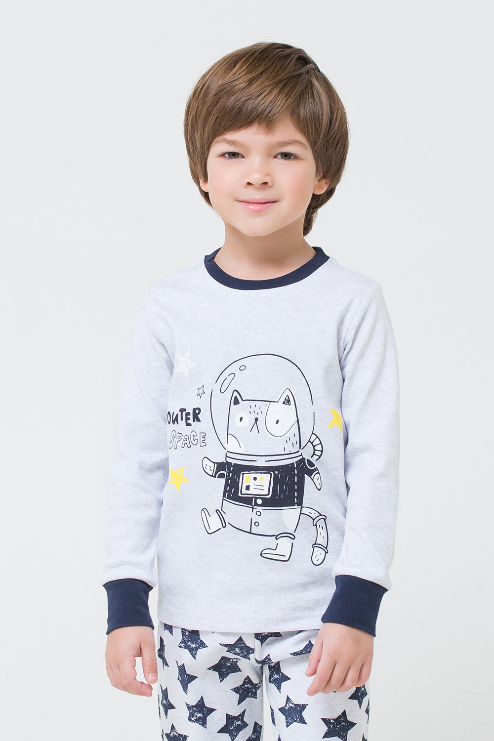 картинка Пижама для мальчика Crockid К 1541 светло-серый меланж + звезды на меланже от магазина детских товаров ALiSa