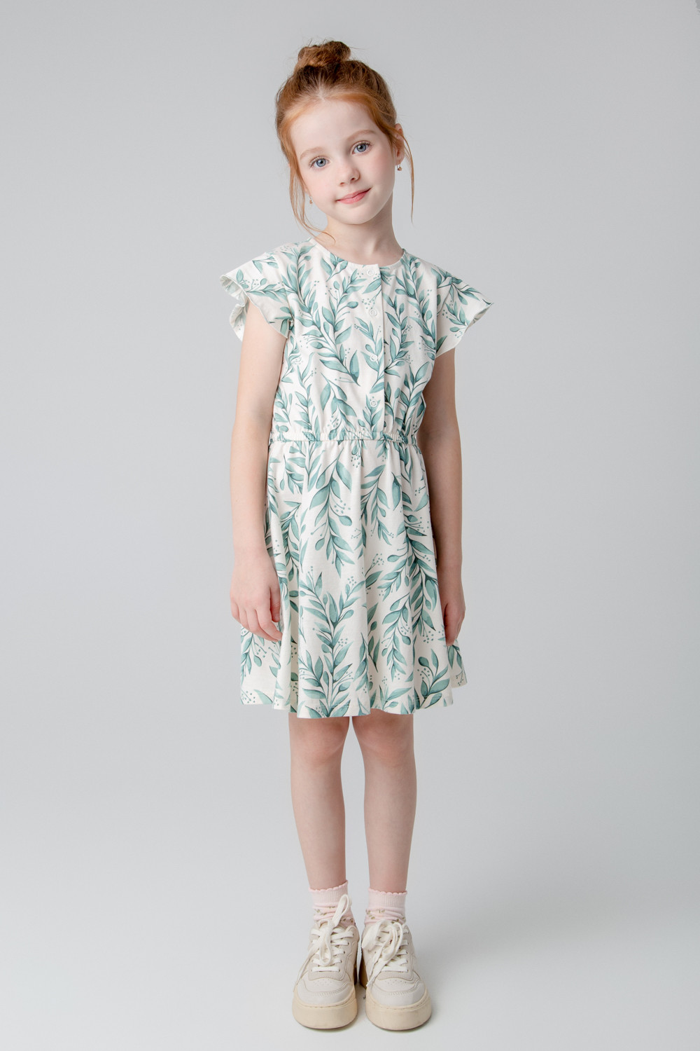 картинка Платье для девочки Crockid КР 5792 сливки, зеленые веточки к363 от магазина детских товаров ALiSa
