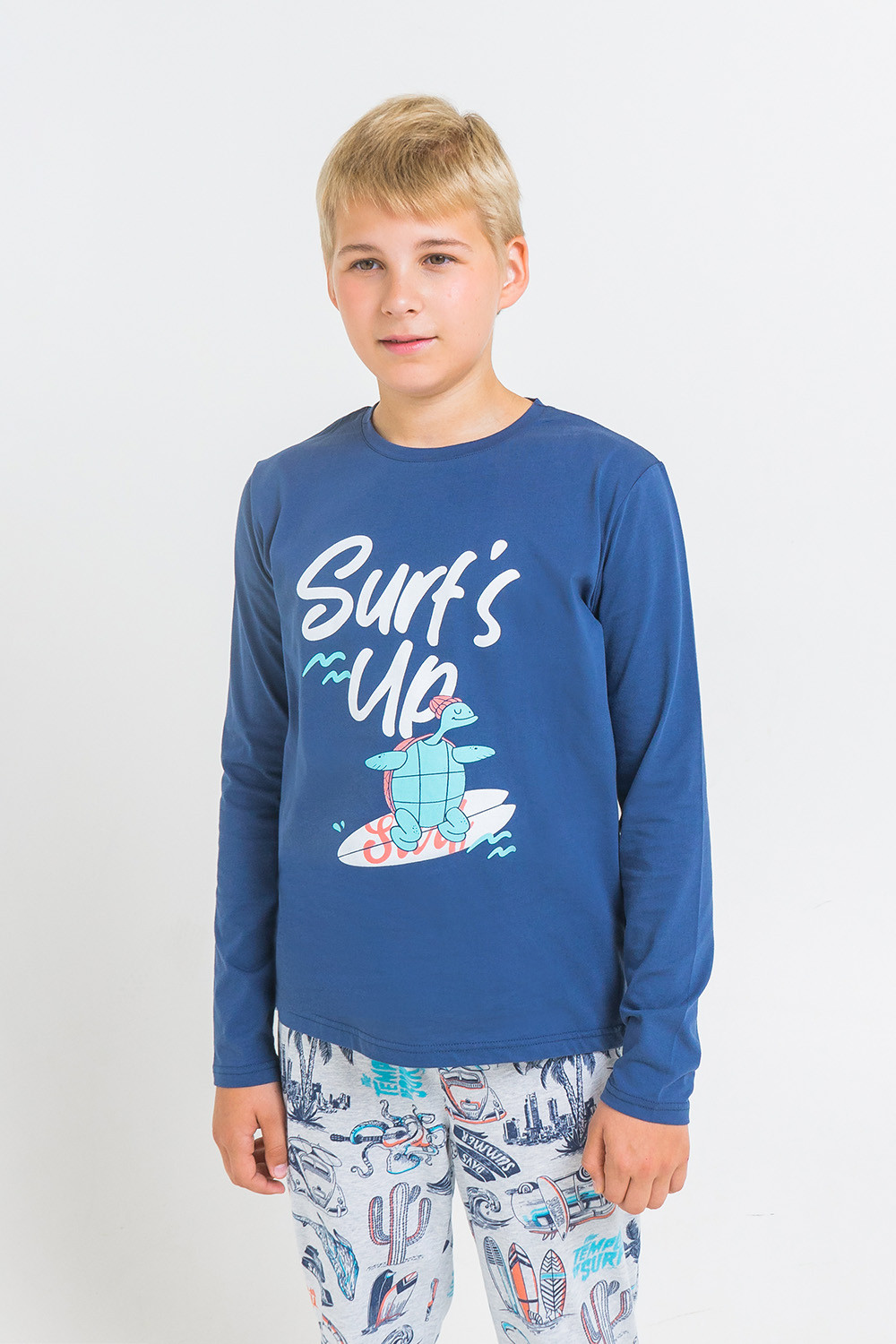 картинка Комплект для мальчика КБ 2684 синий космос + серфинг на меланже от магазина детских товаров ALiSa