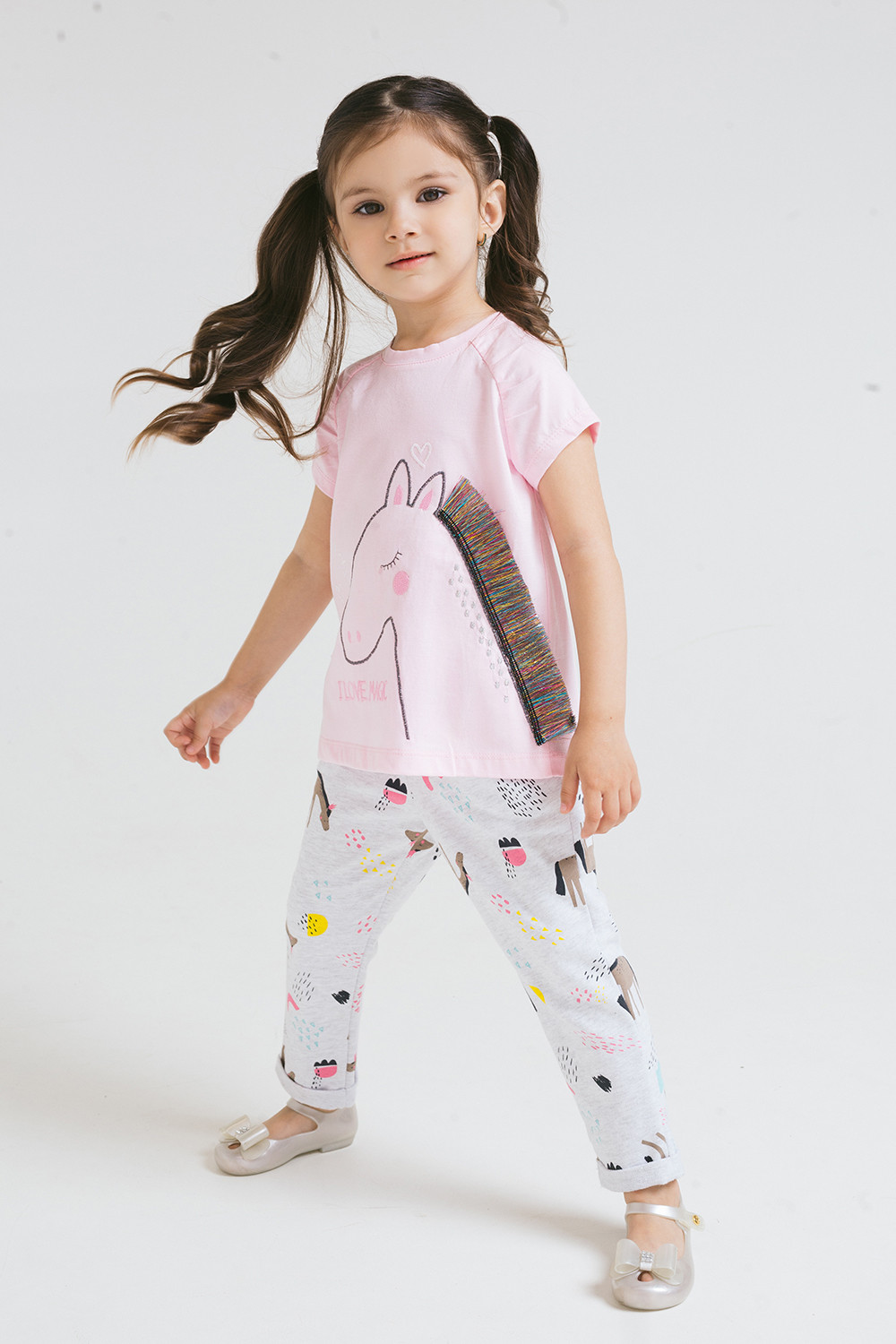 картинка Брюки для девочки Crockid КР 4809 светло-серый меланж, волшебные лошадки к249 от магазина детских товаров ALiSa