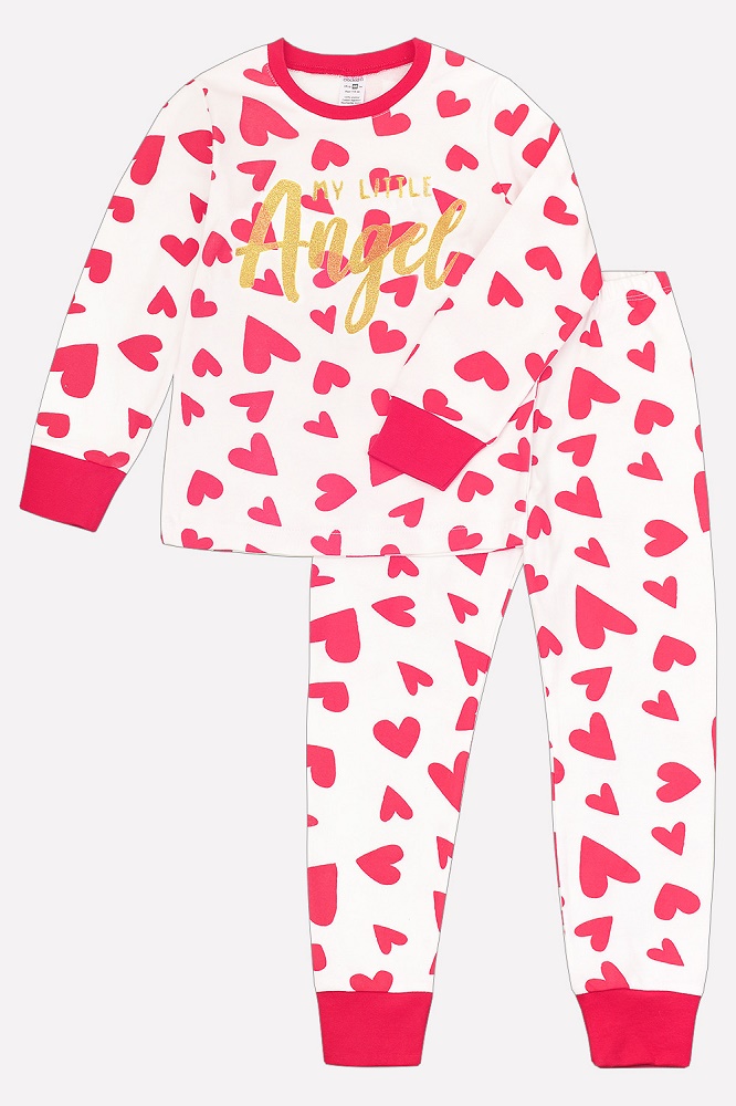 картинка Пижама для девочки Crockid К 1516 большие красные сердца на сахаре от магазина детских товаров ALiSa