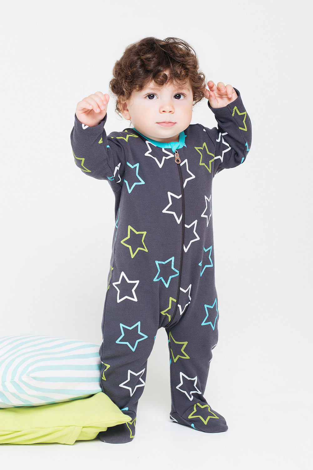 картинка Комбинезон для мальчика Crockid К 6149 голубые звезды на темно-сером от магазина детских товаров ALiSa