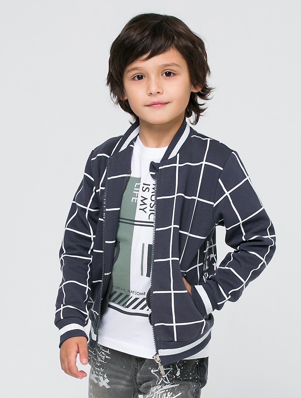 картинка Куртка для мальчика Crockid КР 300493 монохромная клетка на темно сером к184 от магазина детских товаров ALiSa