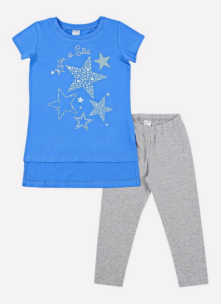 картинка Комплект для девочки Crockid К 2560 ярко-голубой + серый меланж от магазина детских товаров ALiSa