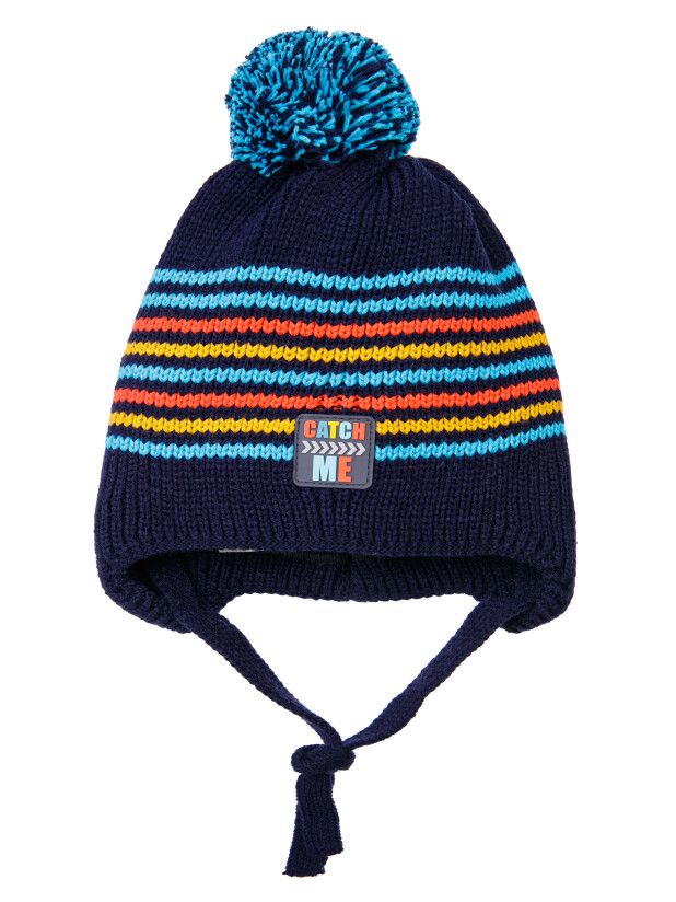картинка Шапка утепленная для мальчика PL 32319034 Темно-синий полоска от магазина детских товаров ALiSa