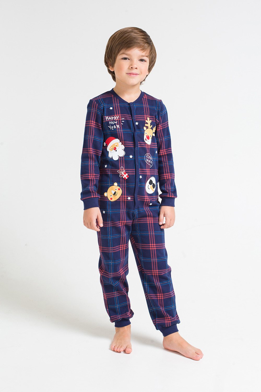 картинка Комбинезон пижама для мальчика Crockid К 6180 клетка на синем от магазина детских товаров ALiSa