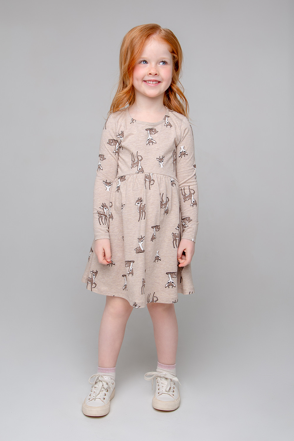 картинка Платье для девочки Crockid КР 5775 бежевый меланж, оленята к353 от магазина детских товаров ALiSa