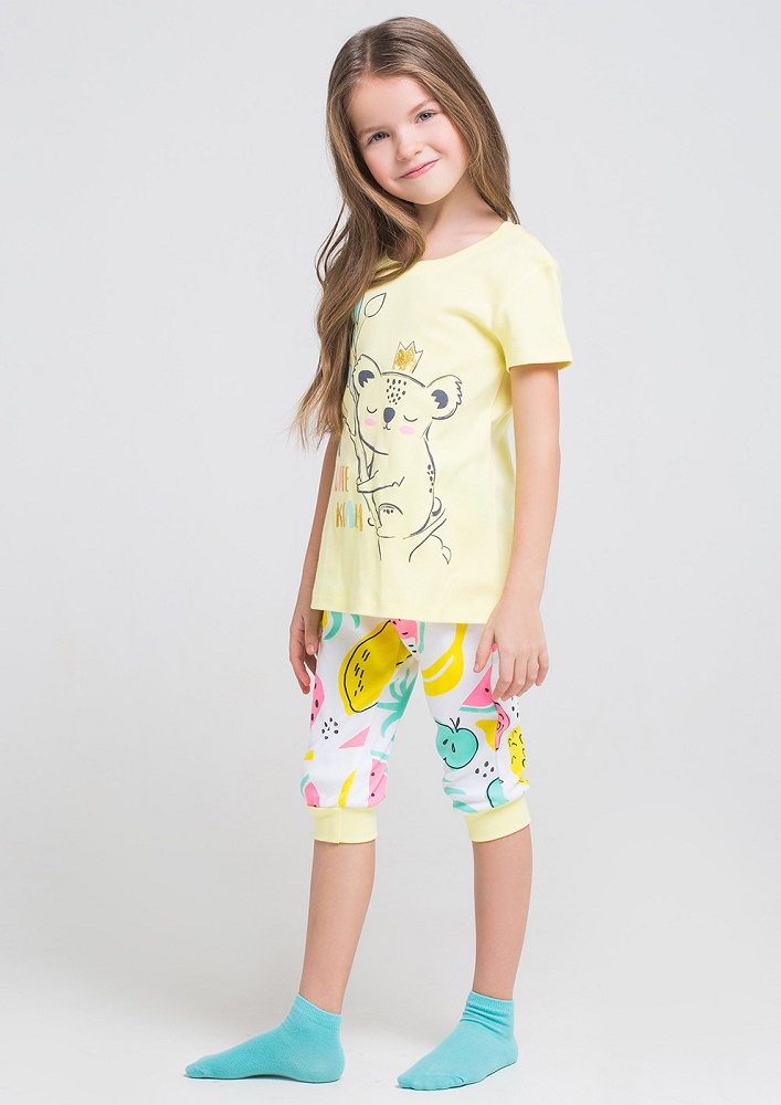 картинка Пижама для девочки Crockid К 1536 бледно-желтый + тропические фрукты от магазина детских товаров ALiSa