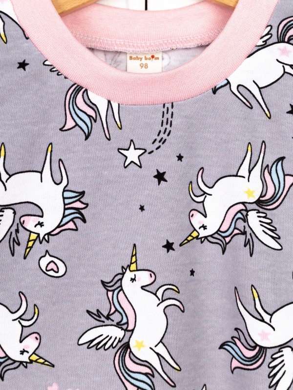 картинка Пижама для девочки Baby Boom КС22/1-И Единороги на сером + розовая пудра от магазина детских товаров ALiSa