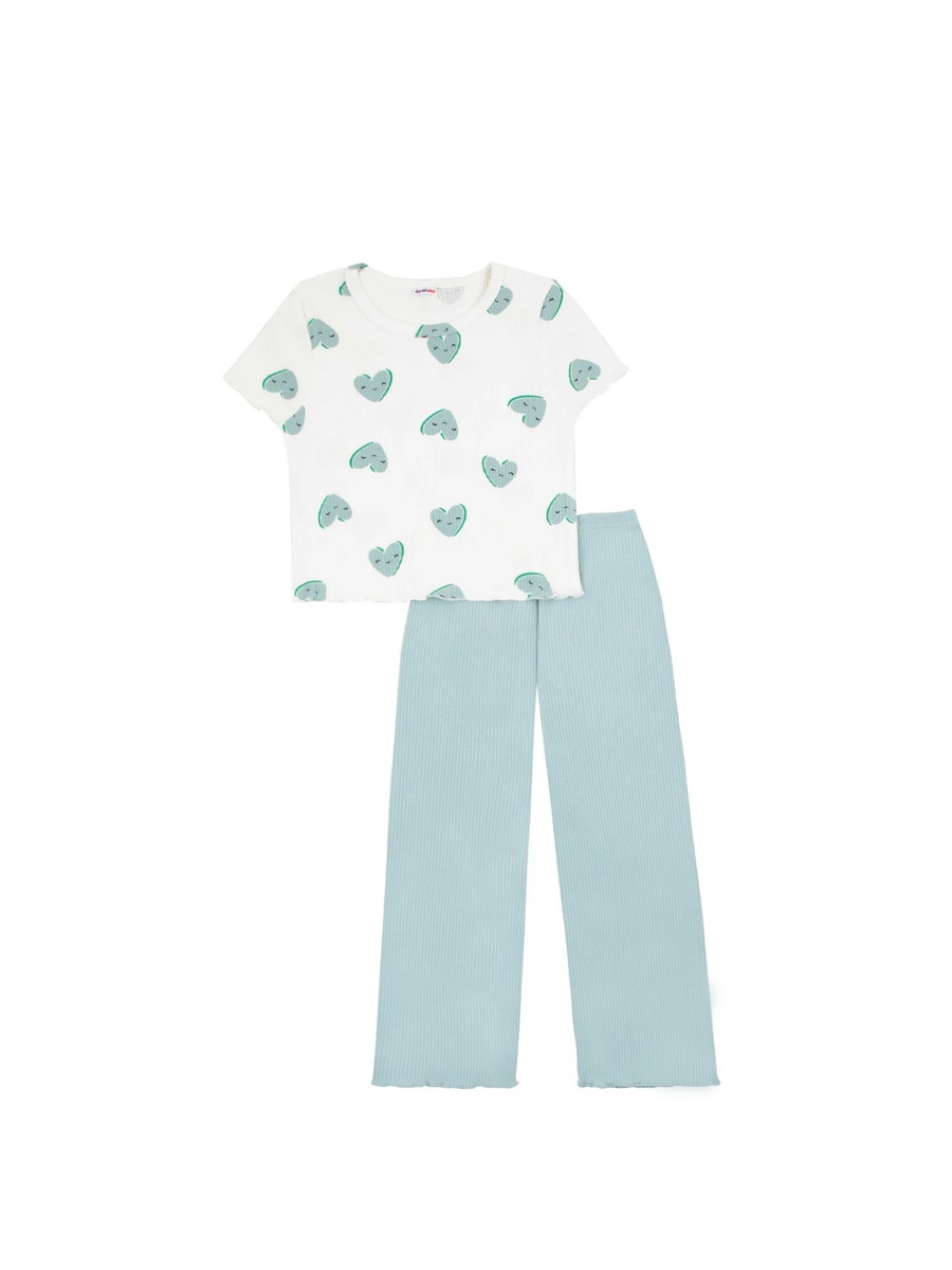 картинка Пижама для девочки YLA 7750400203 Молочный сердца ментол от магазина детских товаров ALiSa