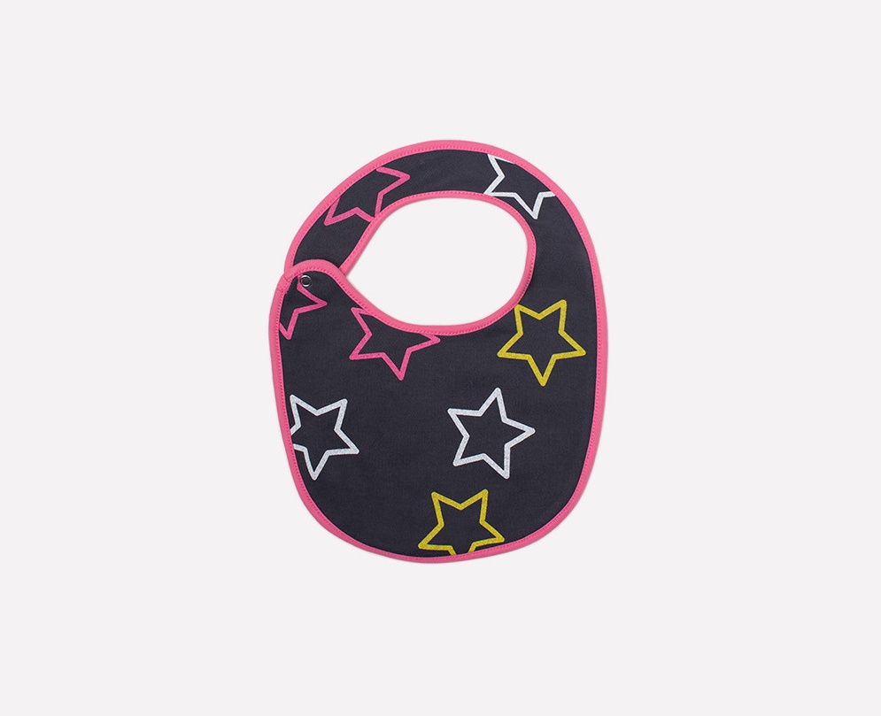 картинка Нагрудник для девочки Crockid К 8502 розовые звезды на темно-сером от магазина детских товаров ALiSa