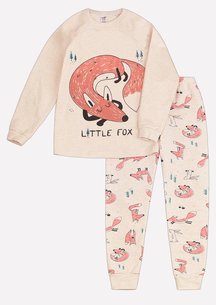 картинка Пижама для девочки Crockid К 1530 бежевый меланж + лисы от магазина детских товаров ALiSa