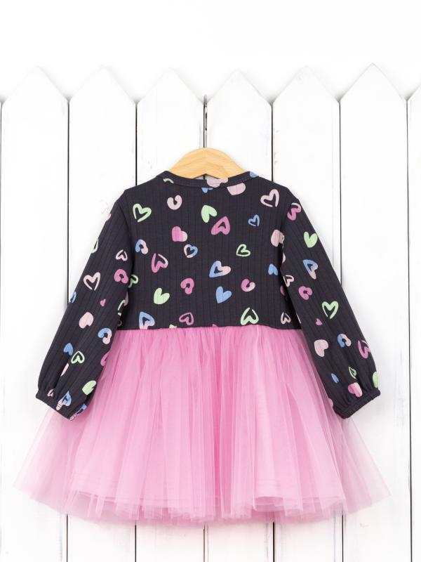 картинка Платье для девочки Baby Boom С247/1-И Сердечки на графите + розовый от магазина детских товаров ALiSa
