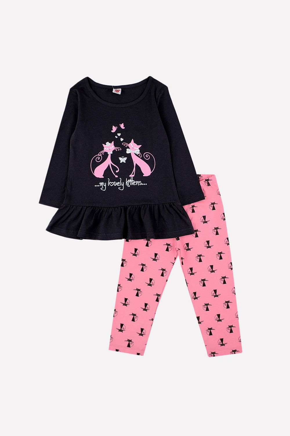 картинка Комплект для девочки Crockid К 2637 темно-серый + кошечки на розовом от магазина детских товаров ALiSa