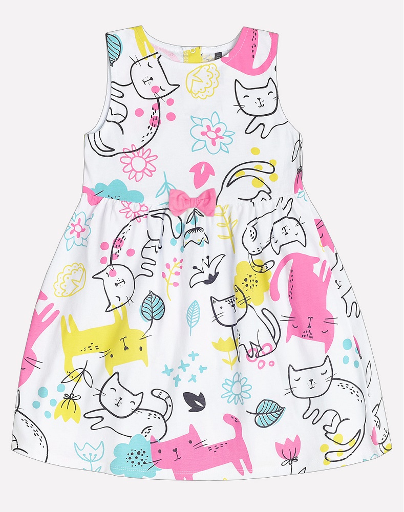картинка Платье для девочки Crockid К 5433 кошки с цветами на белом к123 от магазина детских товаров ALiSa