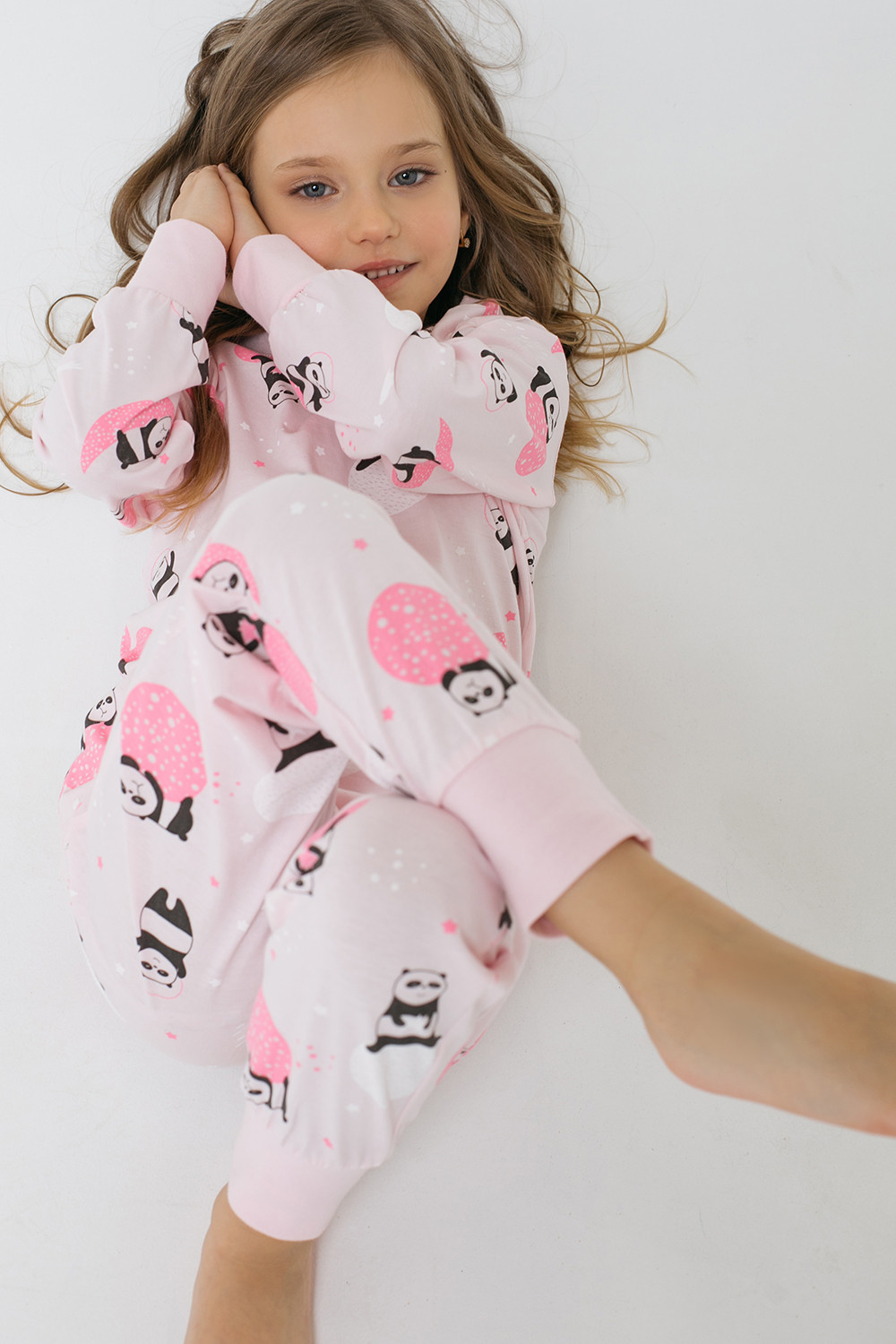 картинка Пижама для девочки Crockid К 1512 панды в космосе на нежно-розовом от магазина детских товаров ALiSa
