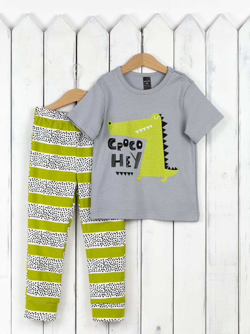 картинка Пижама для мальчика Baby Boom КС16/1-И Серый Croco + полоса зеленая точки от магазина детских товаров ALiSa