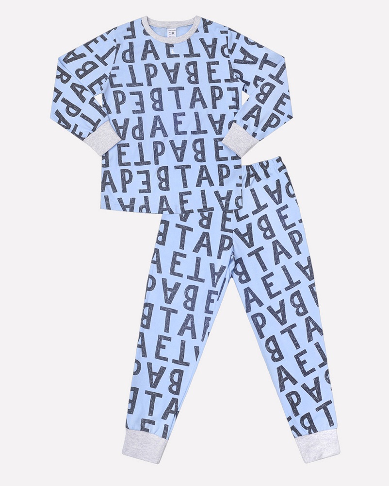 картинка Пижама для мальчика Crockid К 1512 серые буквы на голубом от магазина детских товаров ALiSa