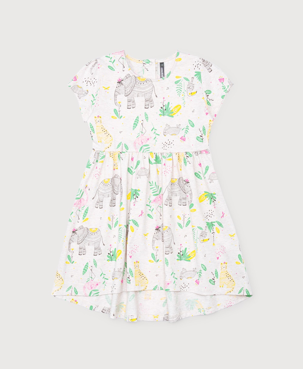 картинка Платье для девочки Crockid КР 5587 светло-бежевый меланж, слоники к289 от магазина детских товаров ALiSa