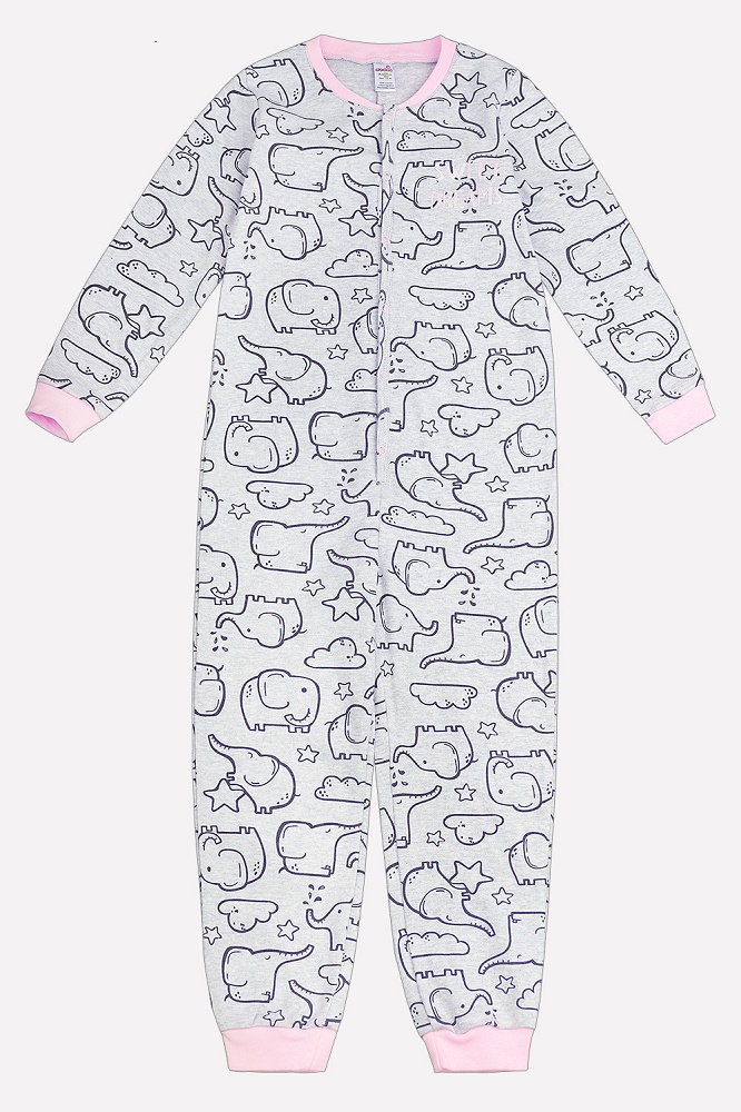 картинка Пижама для девочки Crockid К 6180 слоники на меланже комбинезон от магазина детских товаров ALiSa