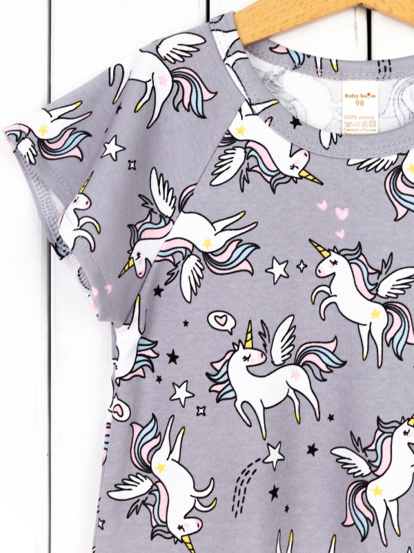 картинка Сорочка для девочки Baby Boom С257/1-И Единороги на сером от магазина детских товаров ALiSa