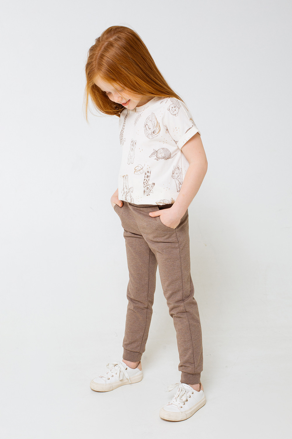 картинка Брюки для девочки Crockid КР 400038 коричневый меланж к291 от магазина детских товаров ALiSa