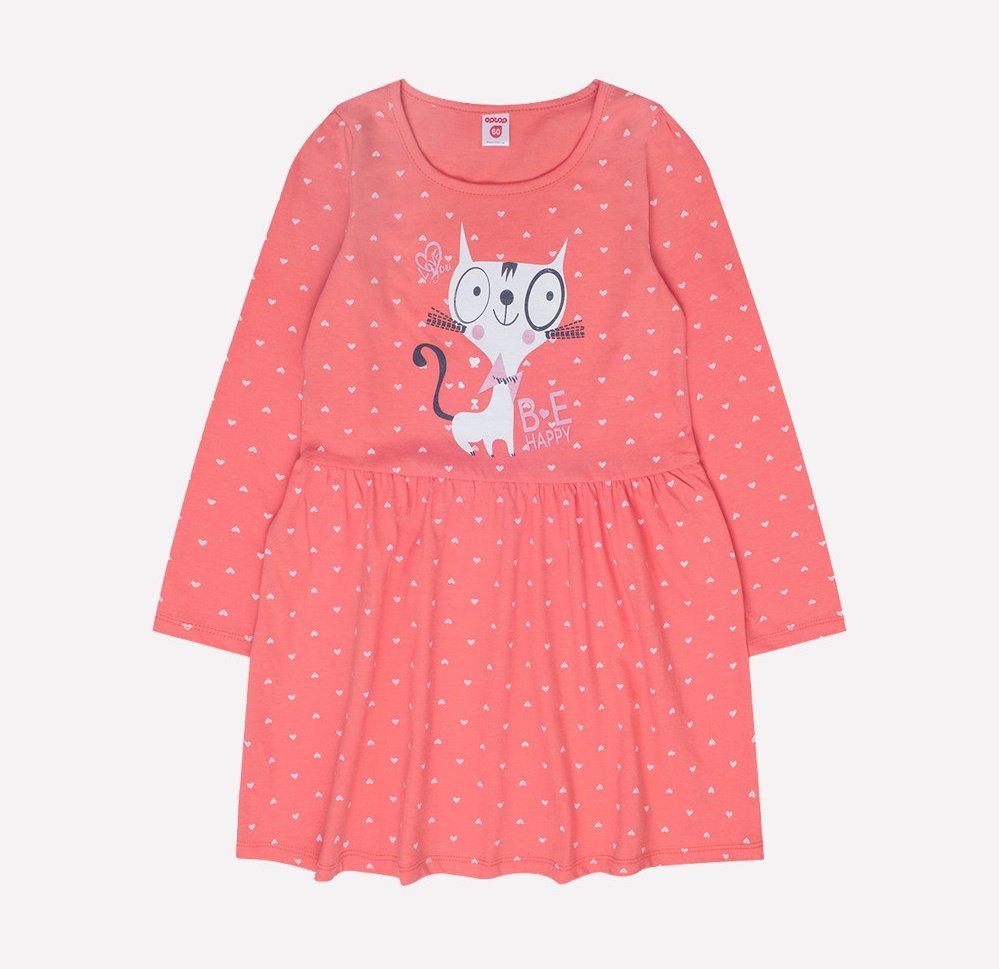 картинка Платье для девочки Crockid К 5518 сердечки на ярком лососе от магазина детских товаров ALiSa