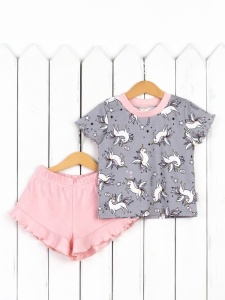 Пижама для девочки Baby Boom КС22/1-И Единороги на сером + розовая пудра