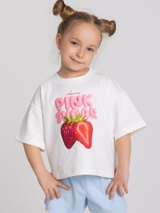 Футболка укороченная для девочки Baby Boom Ф173/1-К DTF Клубника Молоко